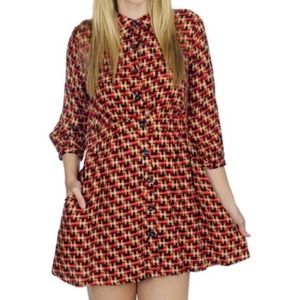 FOREVER 21 70s Vibe Geometric Babydoll Mini Shirt Dress Small